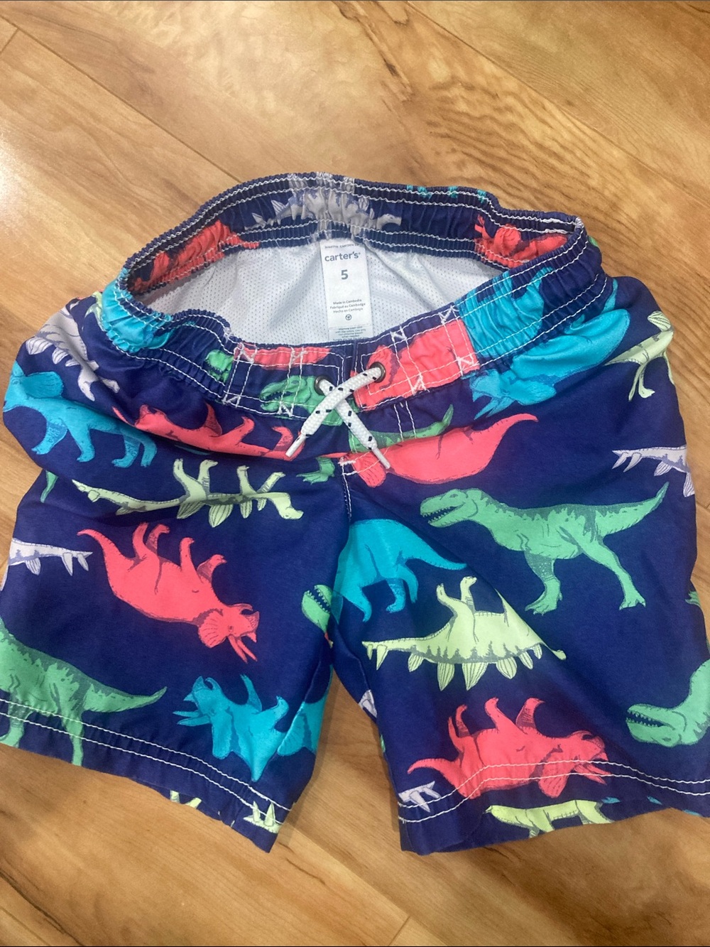 Carter's Boys Navy Dinosaur Swim Trunks with Bright Dino Print